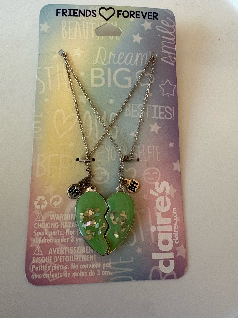 Claire's Green Enamel BFF Broken Heart Necklace Set